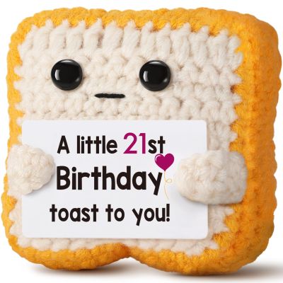 21st Birthday Gifts for Her & Him - Finally 21 Gift for Women, Men - Funny Crochet Toast, Unique Bar Cart Decor & Card Alternative
