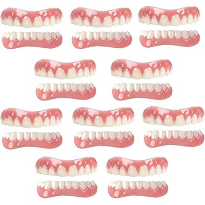 False teeth set,Dentures Veneer Reusable Detachable Whitening Teeth Top Bottom False Teeth for Men And Women,10 pairs