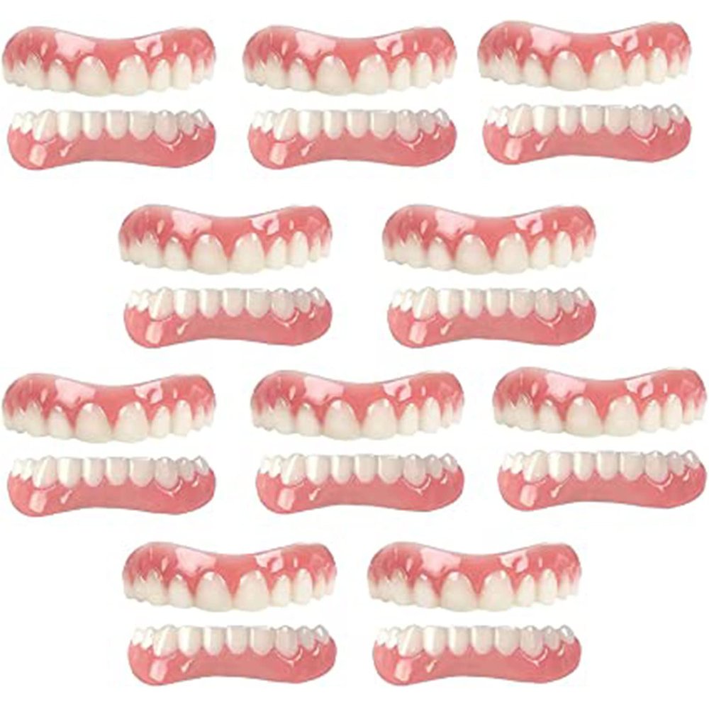 False teeth set,Dentures Veneer Reusable Detachable Whitening Teeth Top Bottom False Teeth for Men And Women,10 pairs