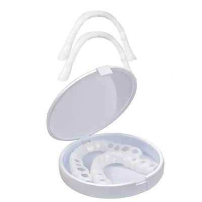 False teeth set,Silica Top and Bottom Tooth Dentures Reusable Care Veneers Natural Color Lnstant repair of Cracked or