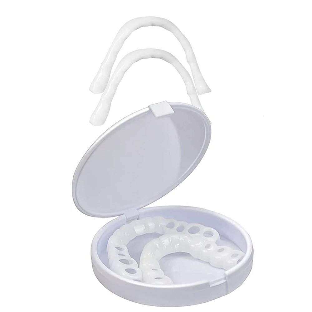 False teeth set,Silica Top and Bottom Tooth Dentures Reusable Care Veneers Natural Color Lnstant repair of Cracked or