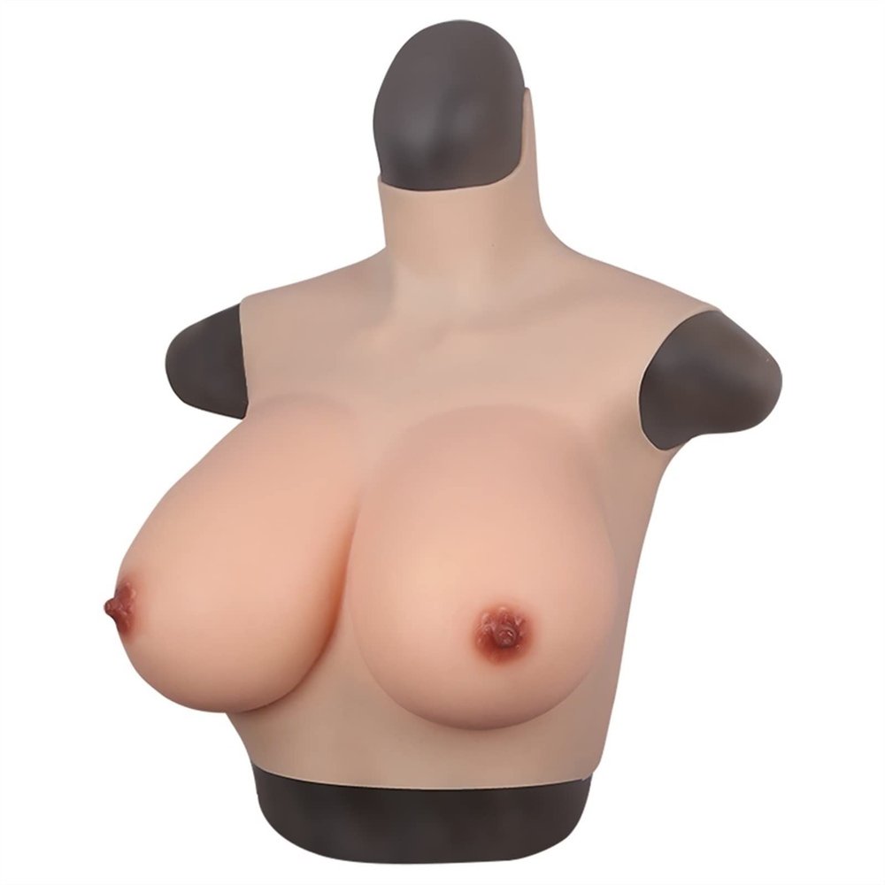 High Collar Style Artificial Silicone Breast Forms Fake Breast Suitable for Mastectomy Prosthesis Halloween Transgender Christmas Cross-Dresser Weddings Cosplay(White Skin,G Cup)
