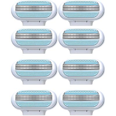 8 PCS Women's Razor Blade Refills with Blue Handle Suitable for Gillette Venus, 3-Layer Replacement Blades for a Smooth, Close Shave. Ideal for Bathroom & Travel, Easy to Replace & Washable for