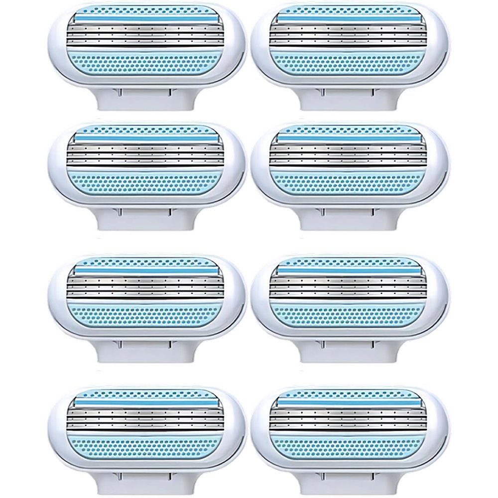 8 PCS Women's Razor Blade Refills with Blue Handle Suitable for Gillette Venus, 3-Layer Replacement Blades for a Smooth, Close Shave. Ideal for Bathroom & Travel, Easy to Replace & Washable for