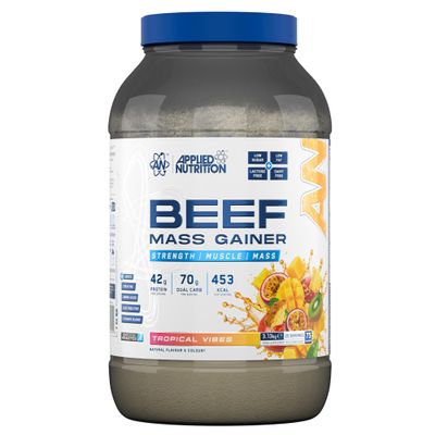 Applied Nutrition Beef Mass Gainer Protein Powder 42g Beef Protein Isolate, High Calorie Weight Gainer Supplement, Lactose Free, Low Sugar (3.13kg 25 Servings) (Tropical Vibes)