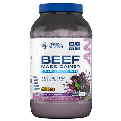 Applied Nutrition Beef Mass Gainer Protein Powder 42g Beef Protein Isolate, High Calorie Weight Gainer Supplement, Lactose Free, Low Sugar (3.13kg 25 Servings) (Blackcurrant Millions)