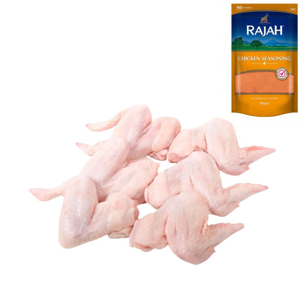 1kg Chicken 3 Joint with Rajah Chicken Seasoning 100gr Full Joint Chicken Wings for BBQ, Frying & Roasting Fresh Halal Meat Pack