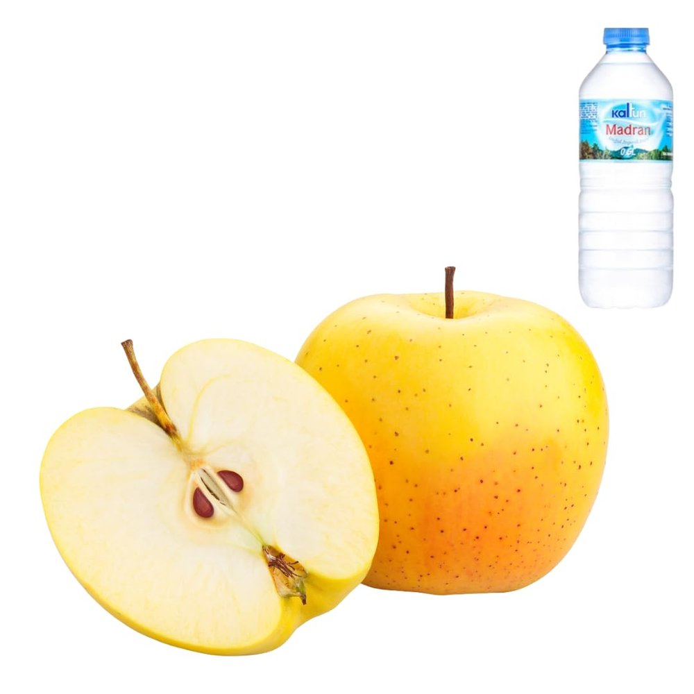 Golden Apples 1kg Comes with Kaltun Water Sweet Golden Apples Perfect for Snacks, Desserts & Packed lunches. Includes Refreshing Spring Water for Balance.