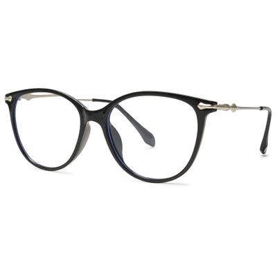 ALKAHE Large Reading Glasses for Women Men Oversized Cat Eye Thin Frame Blue Light Blocking Computer Readers Eyeglasses Black Frame Silver Arm Glasses 3.0