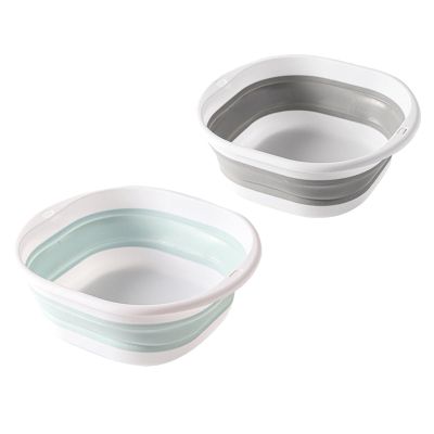 2 x Foldable Wash Bowl, Foldable Sink, Massage Foot Bath Bucket, for Camping, Laundry, Vegetable Washing, Compact and Durable Bathroom Kitchen Organiser (Blue + Grey)
