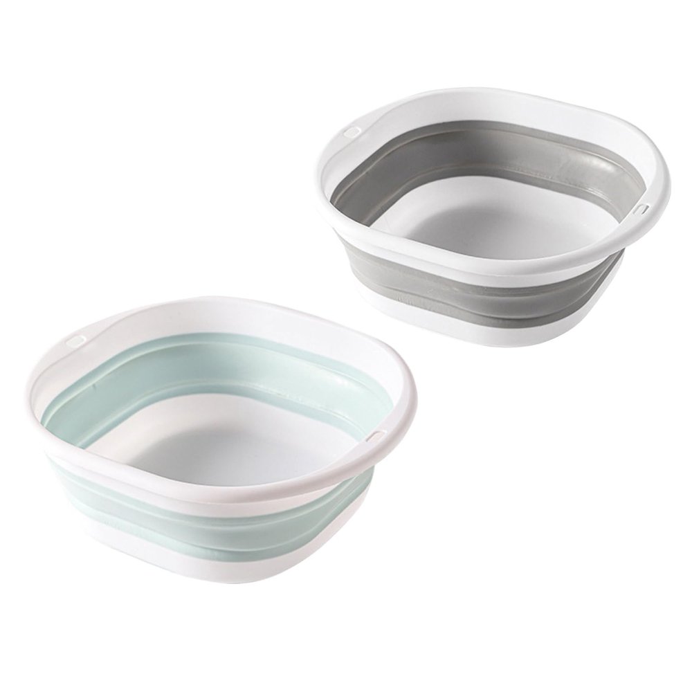 2 x Foldable Wash Bowl, Foldable Sink, Massage Foot Bath Bucket, for Camping, Laundry, Vegetable Washing, Compact and Durable Bathroom Kitchen Organiser (Blue + Grey)