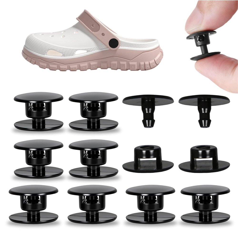 10 Pcs Black Screw Rivets for Shoe Repairs Durable Plastic Fasteners for Clogs and Sandals, DIY Replacement Buttons for Lost or Broken Straps