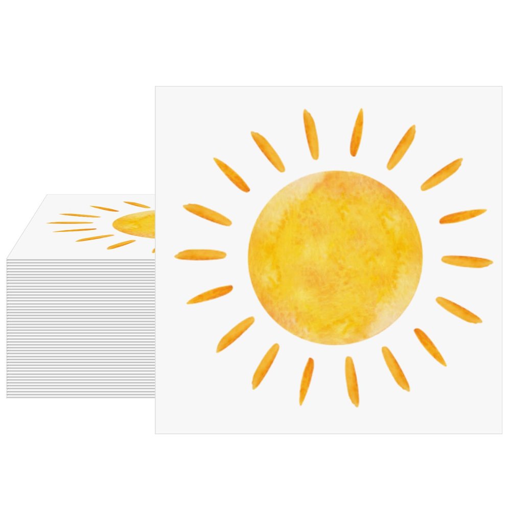 100Pcs Boho Sun Party Napkins,2-Ply 6.5x6.5 Inch Here Comes The Son Disposable Dinner Napkins First Trip Around The Sun for Summer BBQ, Pool Party,Birthday & the son baby shower decor