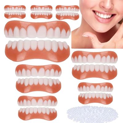 False teeth set,Veneers Dentures False Teeth Veneers Top and Bottom Silic False Teeth Bright Dentures False Teeth for Men and Women,08