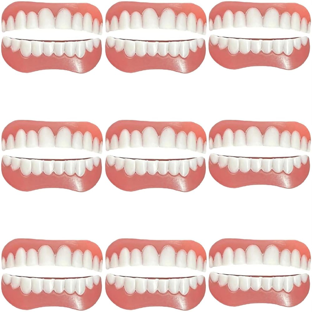 False teeth set,False Teeth Veneers Top and Bottom Veneers Teeth Nature Veneers Teeth Whitening Teeth with for Men Women,A,9PCS