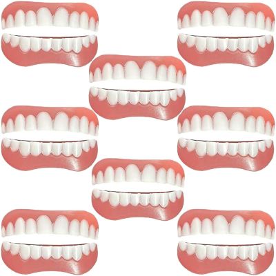 False teeth set,Dentures Veneer False Teeth for Men Women Teeth Top and Bottom False Teeth Silic for Teeth,A,8PCS