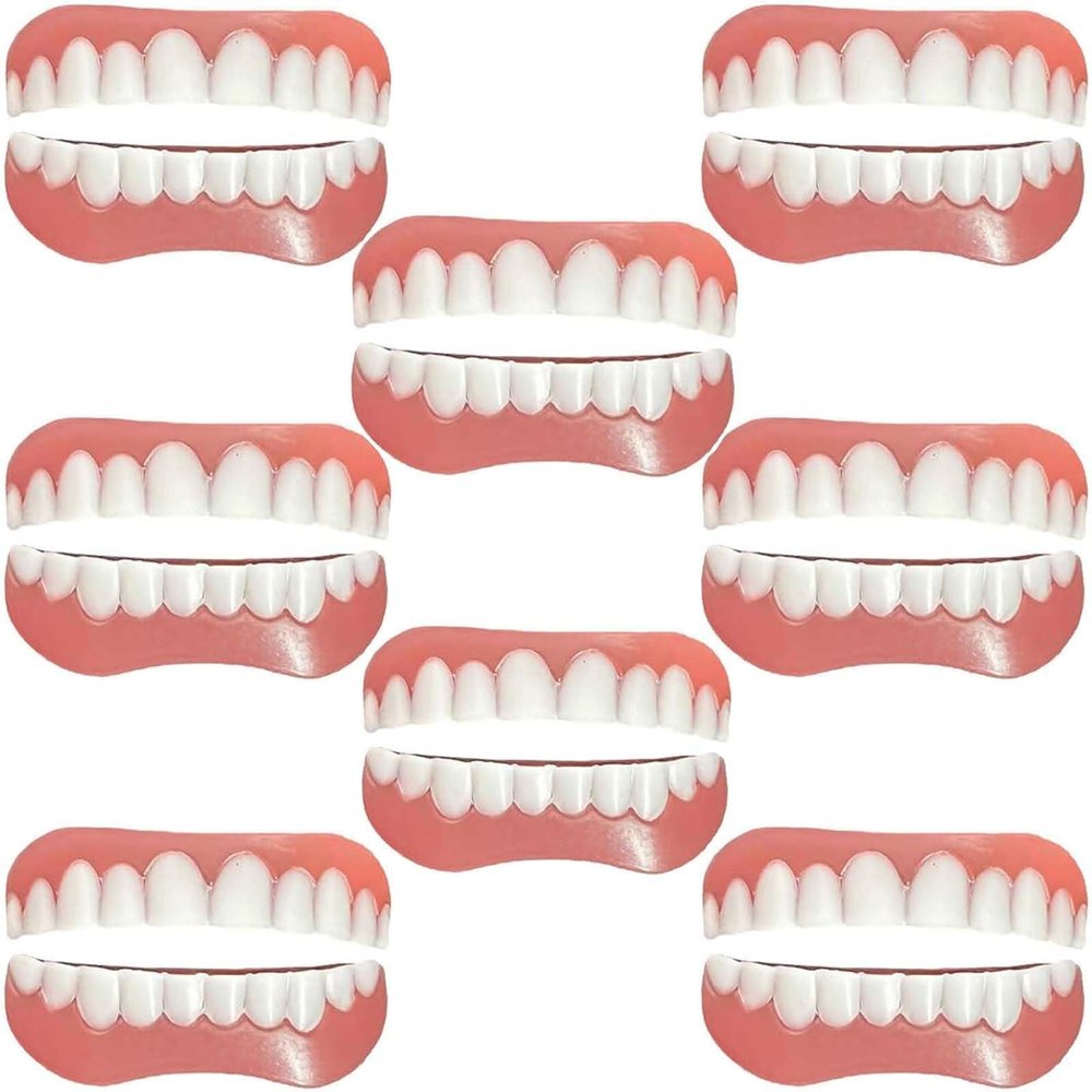 False teeth set,Dentures Veneer False Teeth for Men Women Top and Bottom False Teeth Silic for Teeth,A,8pcs