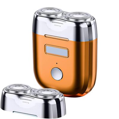 Electric Mini Shaver for Men, Portable Double Head Razor, Wet & Dry Shaving Machine, Waterproof Compact Electric Shaver for Home, Office, Travel (Orange)