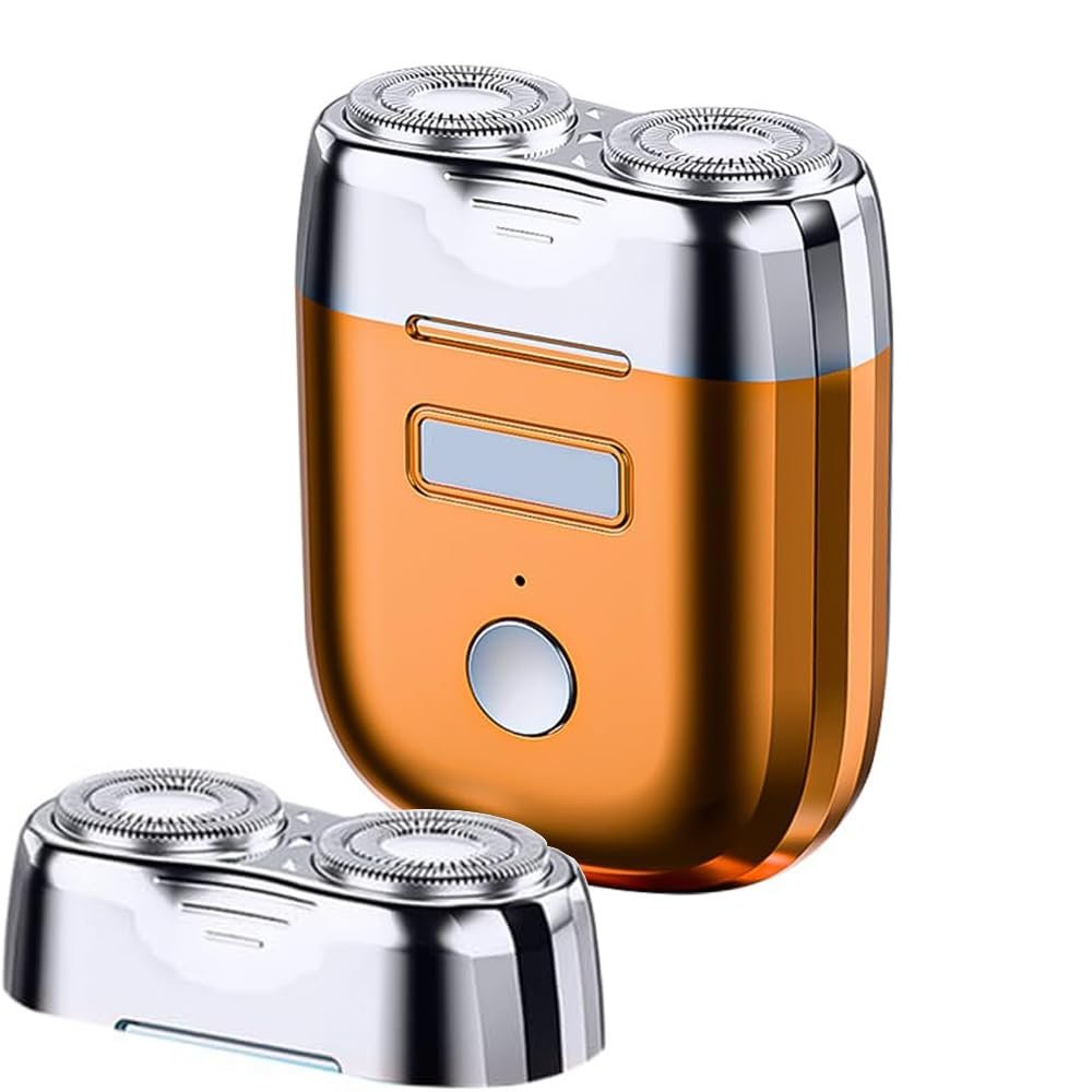 Electric Mini Shaver for Men, Portable Double Head Razor, Wet & Dry Shaving Machine, Waterproof Compact Electric Shaver for Home, Office, Travel (Orange)