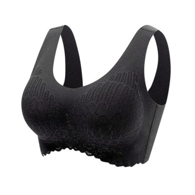 2026 Women Underwear Without Steel Ring Sleep Bra Latex Underwear Traceless Back Heart Bar, black, XXL