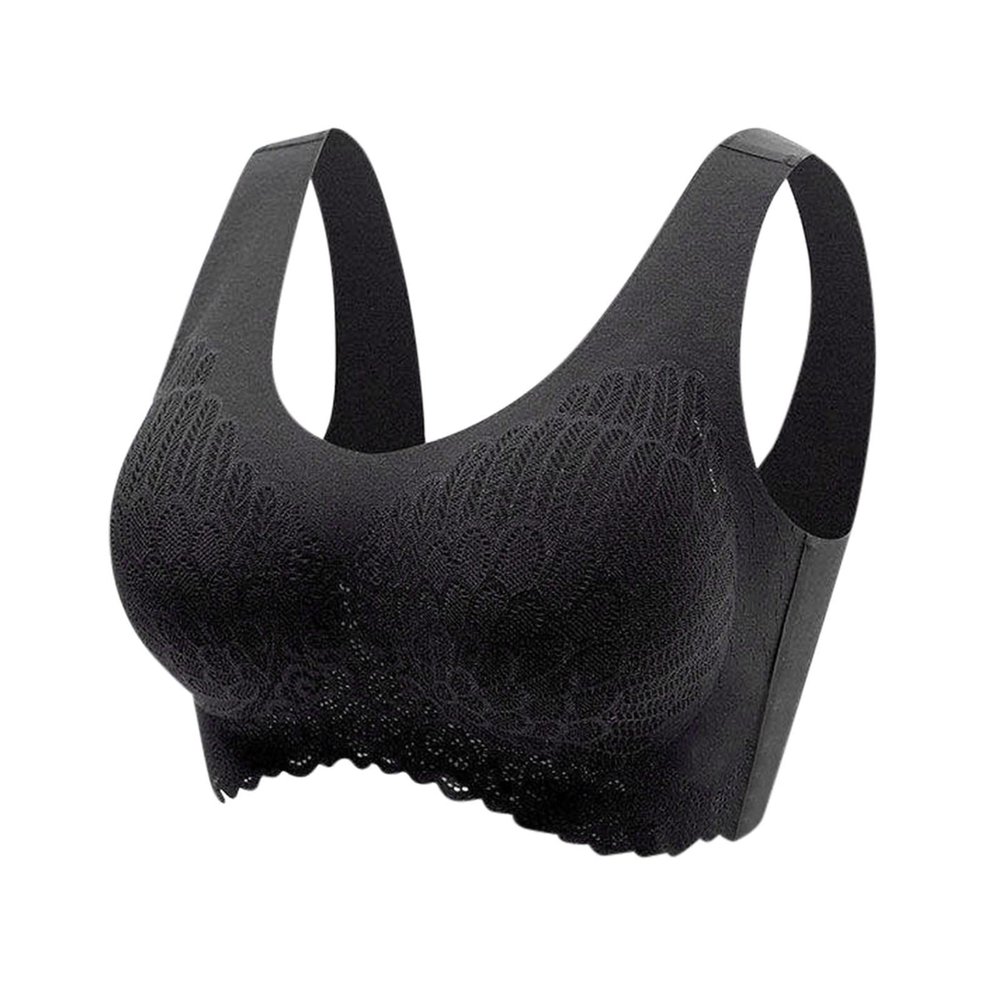 2026 Women Underwear Without Steel Ring Sleep Bra Latex Underwear Traceless Back Heart Bar, black, XXL