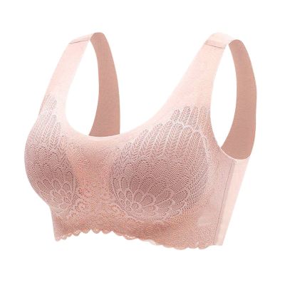2026 Women Underwear Without Steel Ring Sleep Bra Latex Underwear Traceless Back Heart Bar, pink, XXL