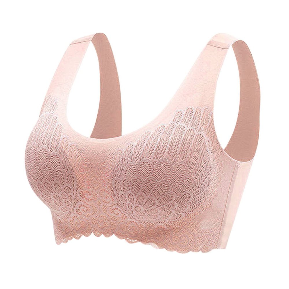 2026 Women Underwear Without Steel Ring Sleep Bra Latex Underwear Traceless Back Heart Bar, pink, XXL