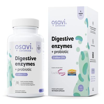 Osavi Digestive Enzymes + Probiotic 120 Vegan Capsules | DigeZyme + LactoSpore | 7 Digestive Enzymes with Papain & Bromelain | Clinically Studied Ingredients | Clean Label