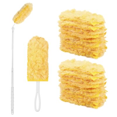 20Pcs Duster Refills Multi Surface Duster Kit with 1 Extendable Handle + 1 Short Handle, 360 Degree Cleaning Kit Multipurpose Cleaning Refills for Dusting Electronics Furniture Fans(Yellow)