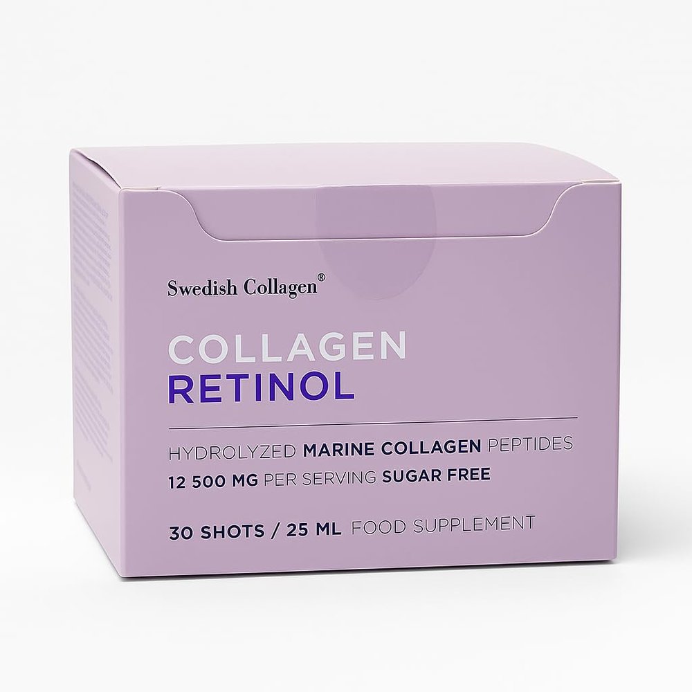 Collagen Swedish Retinol Shots, Premium Shots, 12,500mg per Serving, 30 x 25ml Shots, Hydrolized Marine Collagen Peptides, Sugar-Free