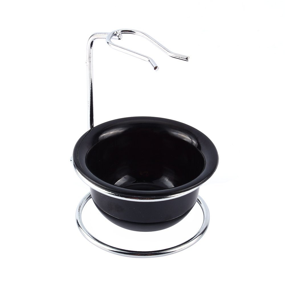 Akozon Stainless Steel Shaving Brush Stand and Barber Straight Vane/Wing Barber Straight Vane/Wing Holder with Black Shaving Bowl - Ideal for Elegant Storage and Hygiene