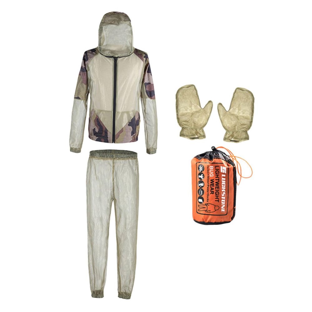 BESPORTBLE Outdoor Mesh Clothes Set Three-piece Breathable Suit Pants and Gloves for Camping Beekeeping and Fishing Xl Military Green Camo