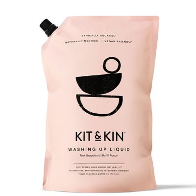 Kit & Kin Washing Up Liquid 1L Refill Pouch | Pink Grapefruit | Plant-based 100% Naturally Derived Ingredients | Vegan & Cruelty Free