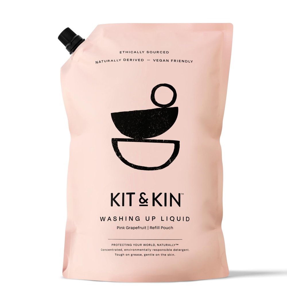 Kit & Kin Washing Up Liquid 1L Refill Pouch | Pink Grapefruit | Plant-based 100% Naturally Derived Ingredients | Vegan & Cruelty Free