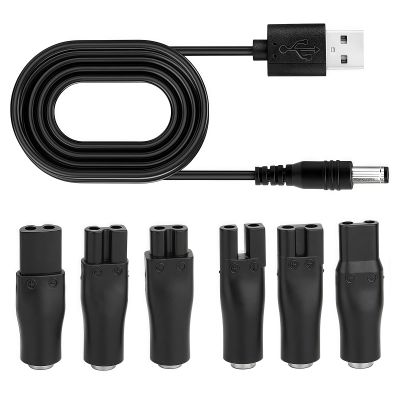 7Pcs Universal Shaver Charger Kit USB Power Cable with 6 Adapter Heads, 5V Replacement Cord for Electric Shavers, Beard Trimmers, Hair Clippers, Beauty Devices, Travel or Home Use