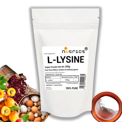 Nutrics 75g L LYSINE V Powder 100% Pure - Free from fillers Binders & Bulking Agents - Vegan Vegeatarian - L-LYSINE Supplement