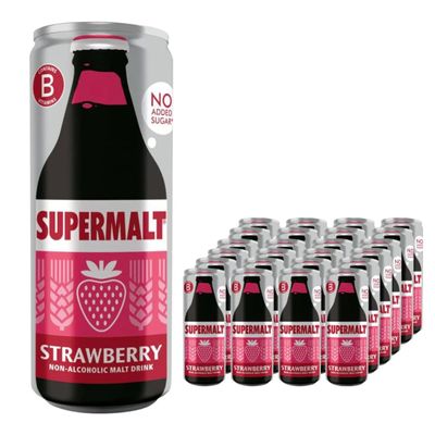 Supermalt Strawberry | No Added Sugar | 330ml Can | Pack of 24 I Whole Case