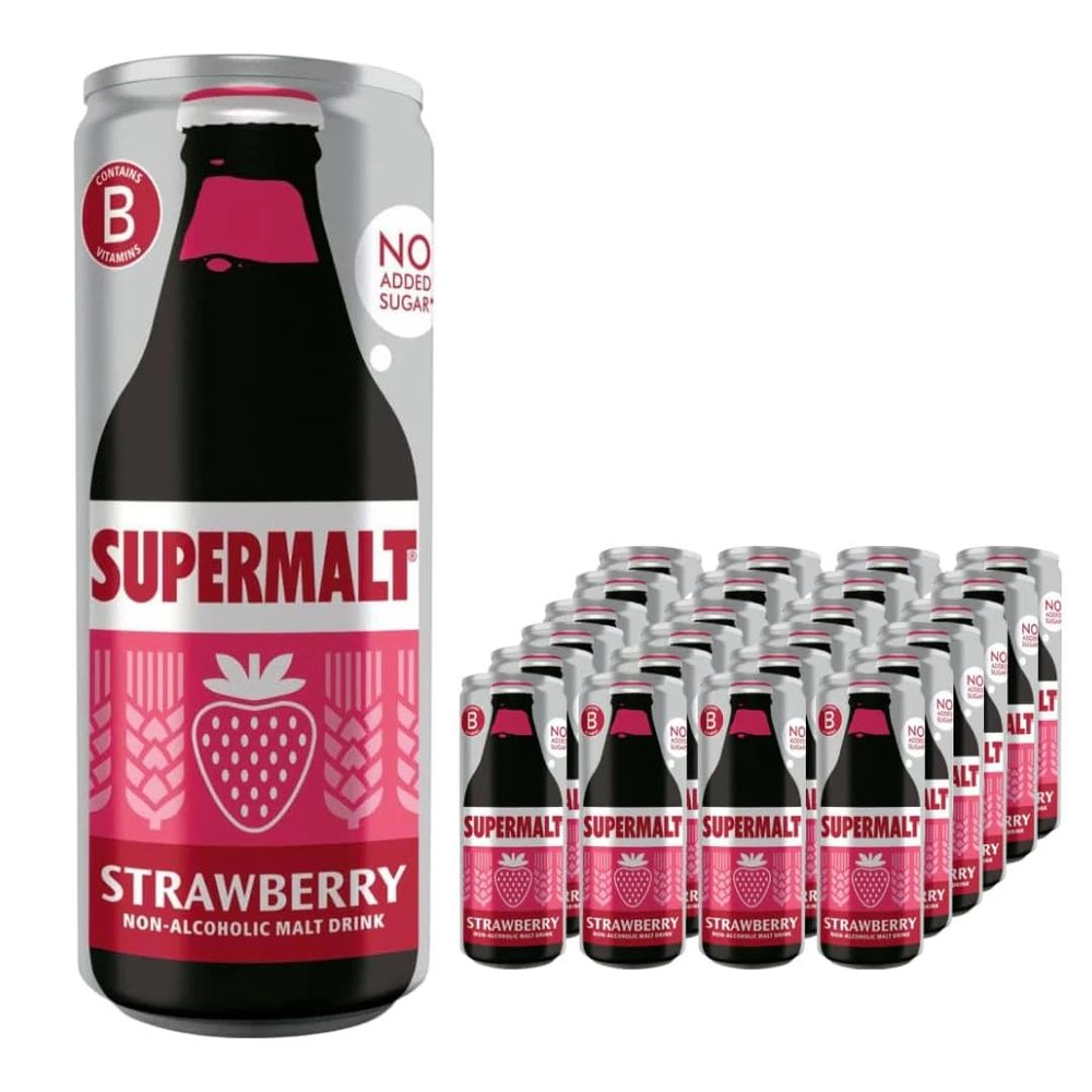 Supermalt Strawberry | No Added Sugar | 330ml Can | Pack of 24 I Whole Case