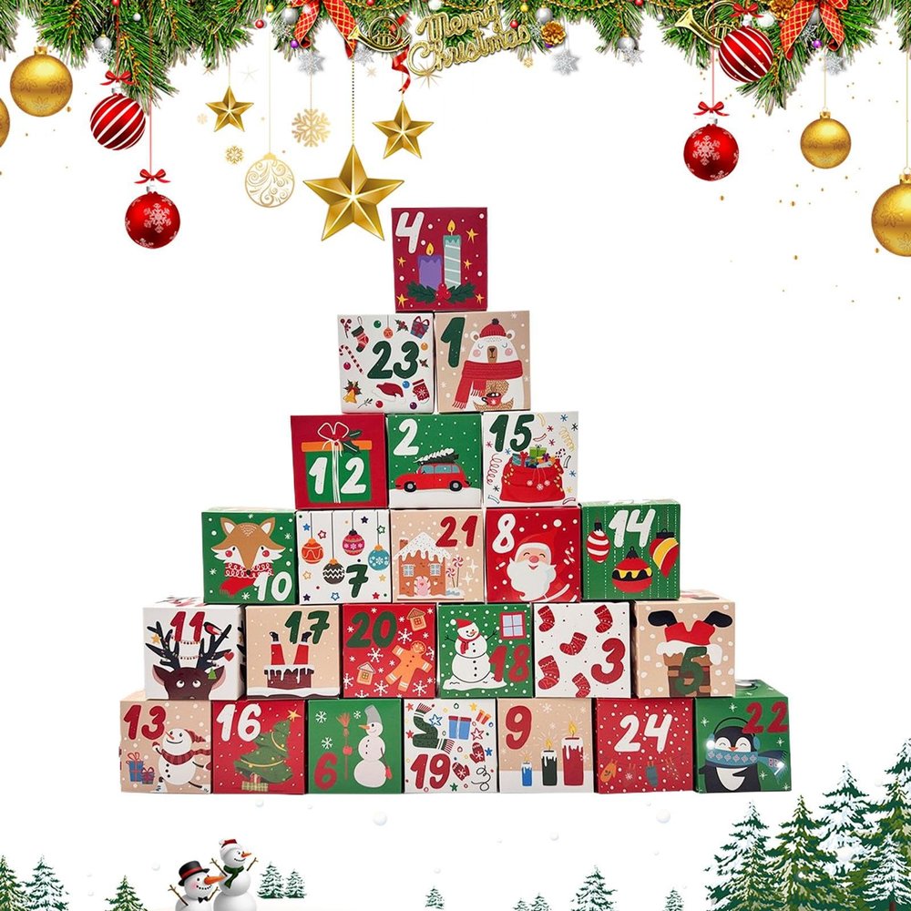 Empty | Countdown Box with Candy 24 Days, Festive Organizer Container for Kids Activities and Group Parties