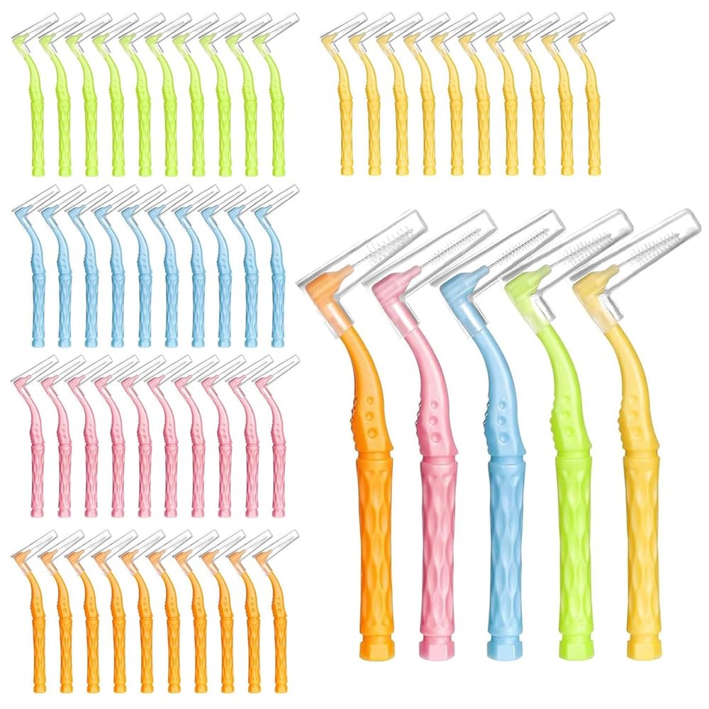 50-Piece Multi-Size Interdental Brush Set with Soft Bristles and Ergonomic Handles for Effective Teeth Gap Cleaning and Oral Hygiene Maintenance