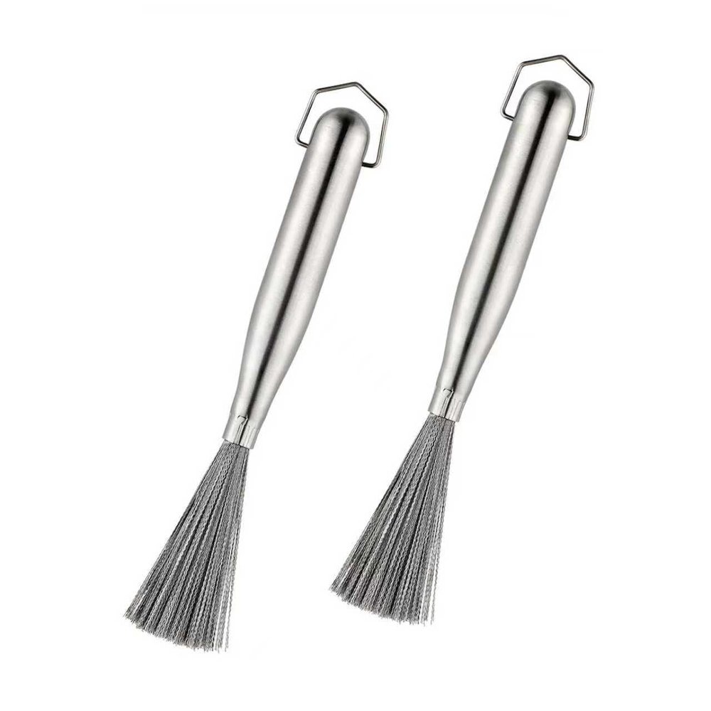 304 Stainless Steel Brushes, 2PCS Steel Wool Scrubber with Handle, Stainless Steel Scrubber for Dishes, No Need to Touch Stains, Replaces Steel Wool for Pots, Pans, Grill, Stoves