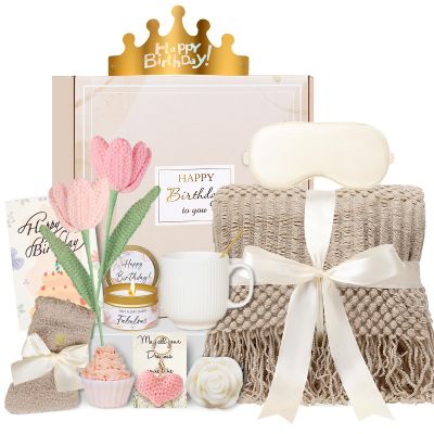 CuriBox Birthday Gifts for Women - 13PCS Unique Happy Birthday Gifts Basket for Mom Her Best Friend Sister Wife Girlfriend Coworker - Relaxing Spa Self Care Package Get Well Soon Gifts Set (Vanilla)