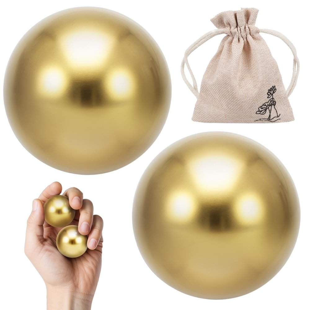 2-Piece Brass Hand Training Balls, 1.5-Inch Metal Exercise Balls With Pouch For Fitness And Massaging