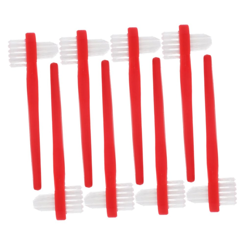 DINHEAROM Dual Headed Dental Toothbrush with Dualhead Design 8pcs Portable Size with Nylon Bristles for Effective Denture Care for Cleaning Interdental Spaces and False Teeth