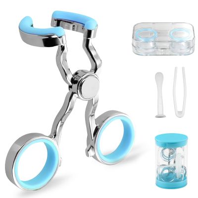 AHRLIC Contact Lens Remover and Applicator Tool Kit, Contact Lens Applicator with Soft Tip, Portable Contact Lens Insertion Tool with Storage Case and Tweezers, Ideal for Beginners and Travel (Blue)