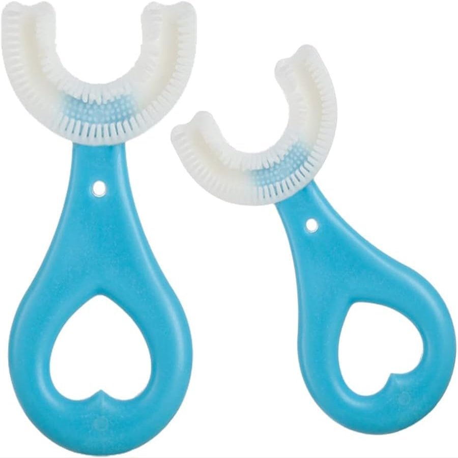 Fangzichen 2 Pcs U-Shaped Kids Toothbrush, Premium Soft Manual Training Toothbrush for Kids 2-6 Years Old. (Blue)