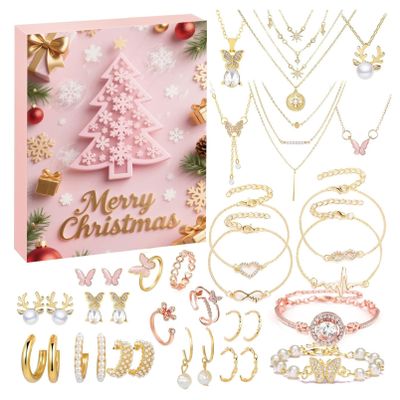 Christmas Advent Calendar 2025,Jewelry Advent Calendar for Women,24 Days Xmas Surprise Gifts,Christmas Fashion Bracelets, Necklaces, Rings, and Earrings, Birthday Party Surprise Gifts (A)