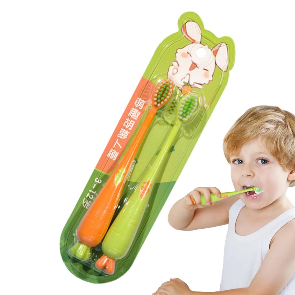 Children's Toothbrush, Pack of 2 Carrot Shaped Cartoon Toothbrushes, Soft Bristles, Gentle Care for Children 3 Years, Girls, Household, Bathroom, Shower