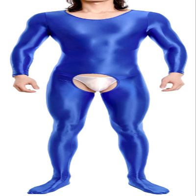 AIEOE Oil Shiny Bodysuit for Men Glossy High Stretchy Full Body Outfit Short Sleeve Open Crotch Underwear Lingerie Unitard Jumpsuit