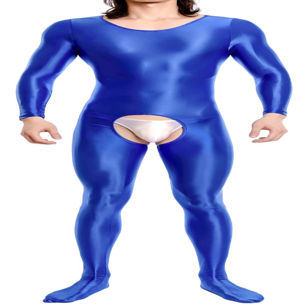 AIEOE Oil Shiny Bodysuit for Men Glossy High Stretchy Full Body Outfit Short Sleeve Open Crotch Underwear Lingerie Unitard Jumpsuit